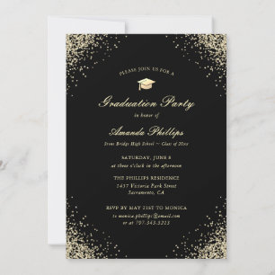 Elegant Black Gold Photo Graduation Party Invitation