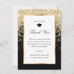 Elegant Black Gold Photo Graduation Thank You Card