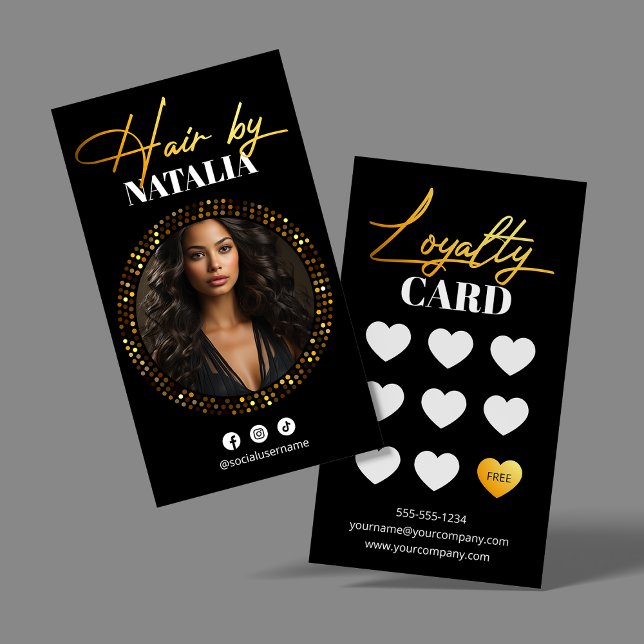 Elegant Black Gold Photo Hair Salon Loyalty Card (Creator Uploaded)