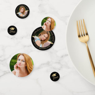 Elegant Black Gold Photo Personalised Graduation Confetti