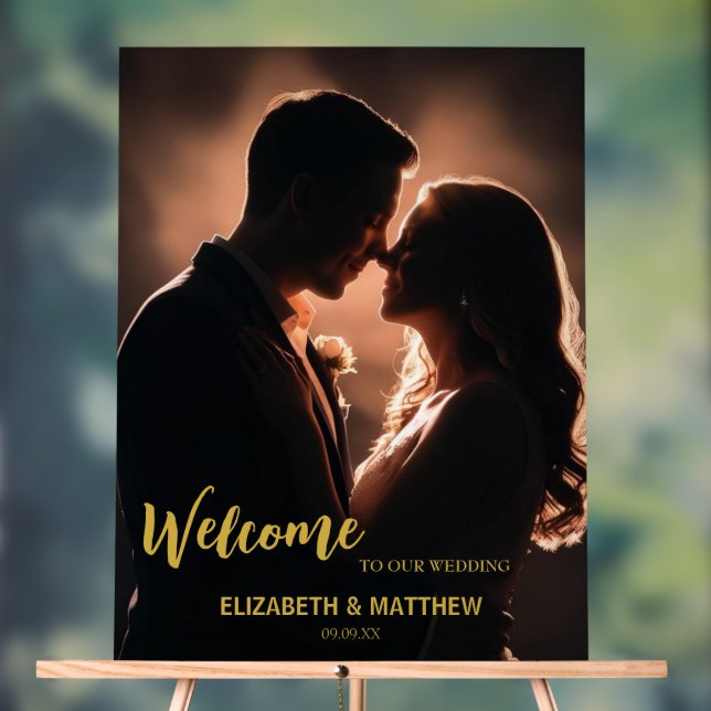 Elegant Black & gold photo romantic wedding Acrylic Sign (Neutral)