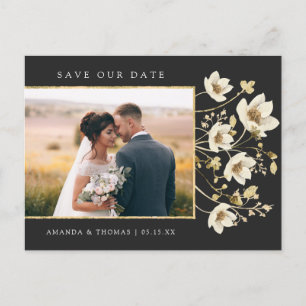 Elegant Black Gold Photo Wedding Save The Date Announcement Postcard