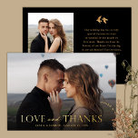 Elegant Black Gold Photo Wedding Thank You Card<br><div class="desc">This stylish, elegant wedding thank you flat card features a full bleed photo template on the front, along with simple typography reading, "Love and Thanks" in real gold foil. A dark gradient overlay towards the bottom allows the text to stand out against your photo - it can be adjusted up...</div>