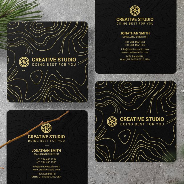 Elegant Black & Gold Photographer Creative Studio Square Business Card (Creator Uploaded)
