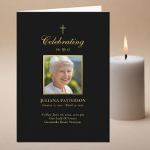 Elegant Black Gold Photos Funeral Order of Service