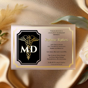 Elegant Black Gold Physician MD Graduation Party Acrylic Invitations