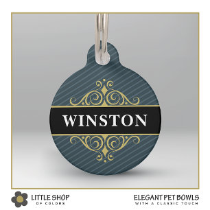 Elegant Black Gold Pinstripe Customized Pet Tag