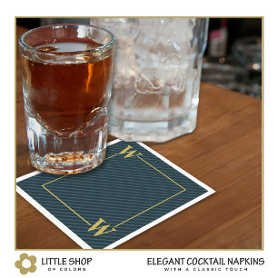 Elegant Black Gold Pinstripe Monogrammed Napkin