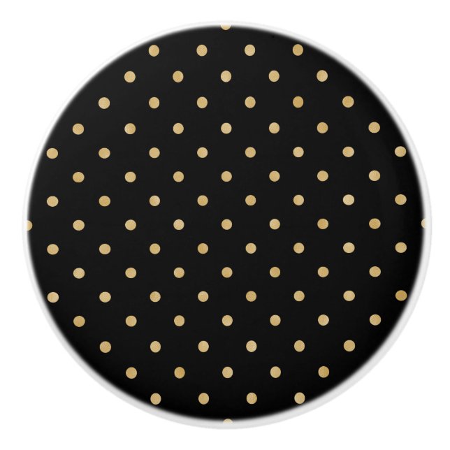 Elegant Black Gold Polka Dot Chic Pattern Design Ceramic Knob (Front)