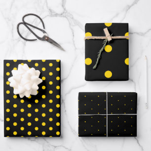 Elegant Black Gold Polka Dot Gift Wrapping Paper