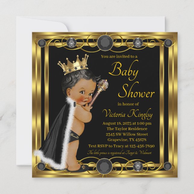 Elegant Black Gold Prince Baby Shower Invitation (Front)
