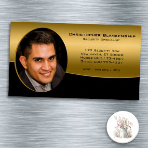Elegant Black Gold Professional Custom Photo  Magnetic Business Card