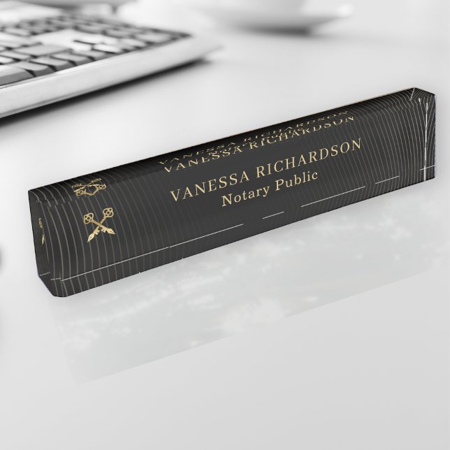 Elegant Black & Gold Professional Pen Logo Notary  Nameplate (Creator Uploaded)