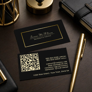 Elegant Black & Gold Professional QR Code Business Card