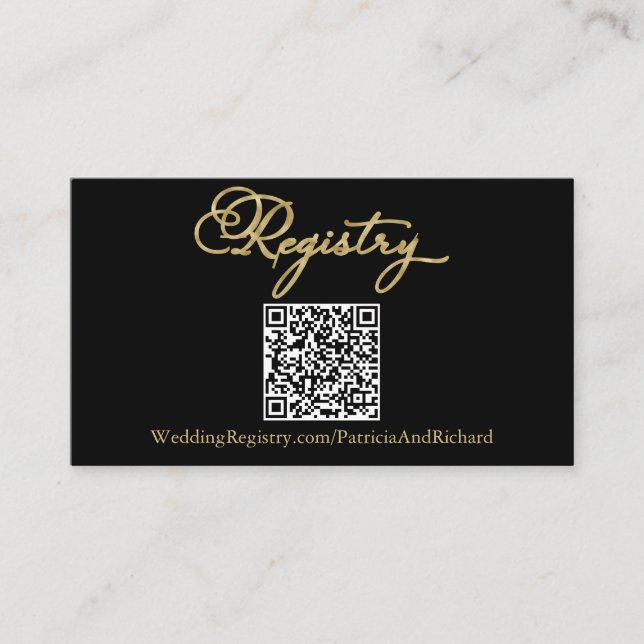 Elegant Black Gold QR Code Wedding Registry Enclosure Card (Front)