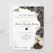 Elegant Black & Gold Quinceañera Floral Invitation
