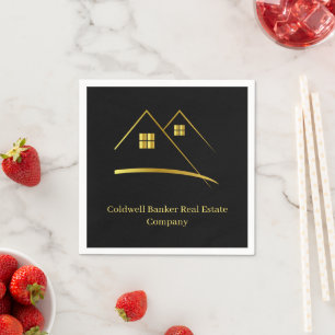 Elegant Black&Gold Real Estate Agent Business Napkin