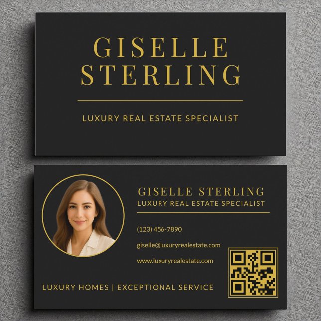 Elegant Black Gold Real Estate Agent QR Code Business Card (Creator Uploaded)