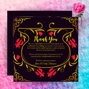 Elegant Black Gold & Red 10th Wedding Anniversary  Thank You Card