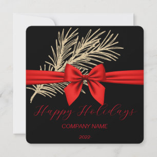 Elegant Black-Gold, Red Ribbon Holiday Card