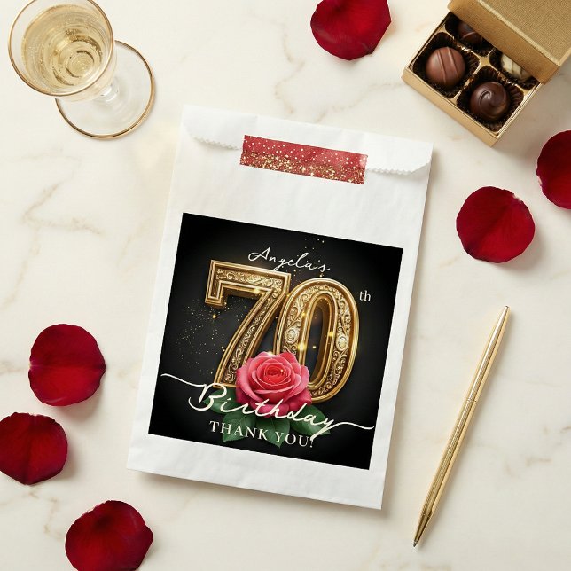 Elegant Black Gold Red Rose 70th Birthday Party Favour Bag (Creator Uploaded)