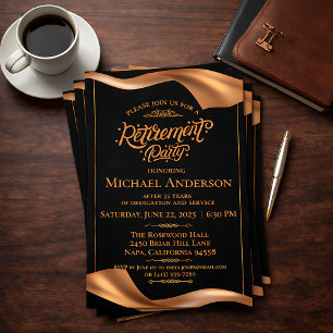 Elegant Black Gold Retirement Party Invitation