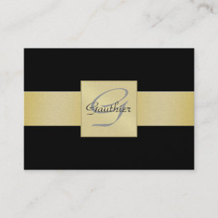 Elegant Black Gold Ribbon Monogram Business Card