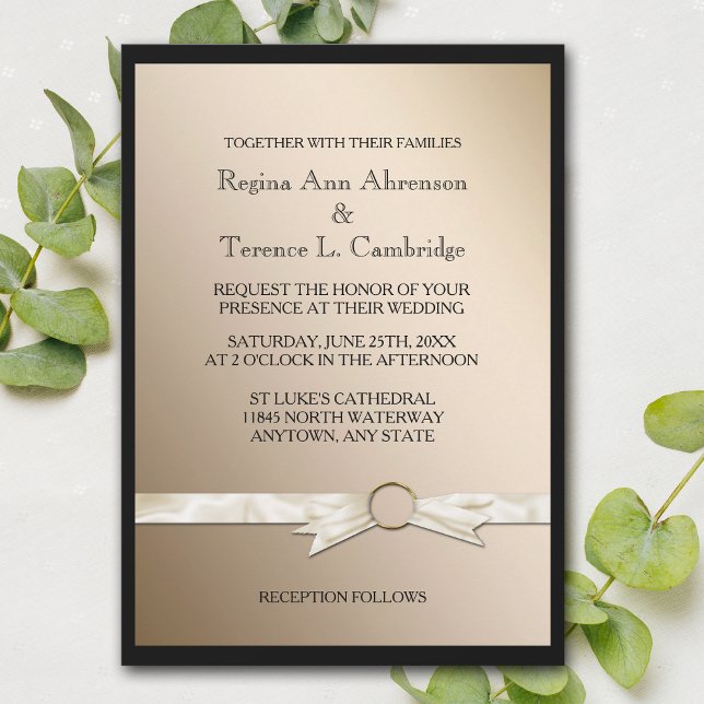 Elegant Black Gold Ribbon Wedding Invitation (Creator Uploaded)