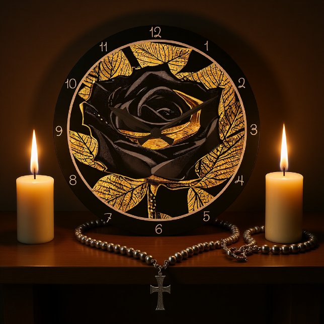 Elegant Black Gold Rose Large Clock (Creator Uploaded)