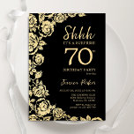 Elegant Black Gold Roses Surprise 70th Birthday Invitation<br><div class="desc">Black Gold Floral Surprise 70th Birthday Party Invitation. Elegant design featuring roses,  faux gold foil and typography script font. Trendy invite card perfect for a stylish female bday celebration. Can be customised to any age. Printed Zazzle invitations or instant download digital printable template.</div>