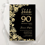 Elegant Black Gold Roses Surprise 90th Birthday Invitation<br><div class="desc">Black Gold Floral Surprise 90th Birthday Party Invitation. Elegant design featuring roses,  faux gold foil and typography script font. Trendy invite card perfect for a stylish female bday celebration. Can be customised to any age. Printed Zazzle invitations or instant download digital printable template.</div>