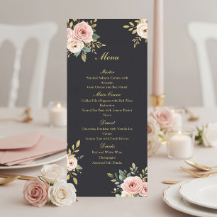 Elegant Black & Gold Roses Wedding Flat Menu