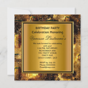 Elegant Black Gold Rusty Metal Look Birthday Party Invitation