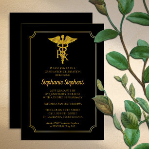 Elegant Black Gold Rx Pharmacy Graduation Party Invitation
