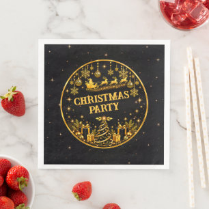 Elegant Black Gold Santa Christmas Paper Napkins