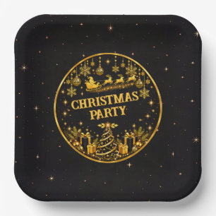 Elegant Black Gold Santa Christmas Paper Plates