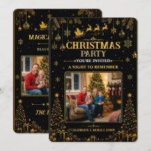 Elegant Black Gold Santa Holiday Photo Card