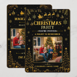 Elegant Black Gold Santa Holiday Photo Card