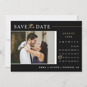Elegant Black Gold Save the Date Calendar QR Code Invitation