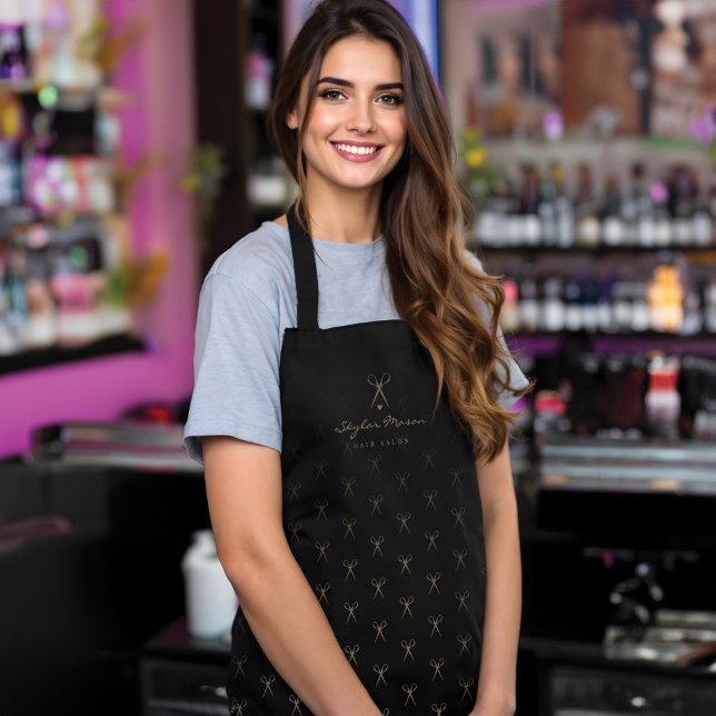 Elegant Black Gold Scissor Pattern Hair Salon Logo Apron (Elegant Black Gold Scissor Pattern Hair Salon Logo Apron)