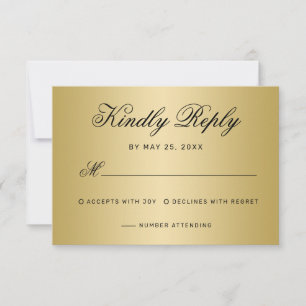 Elegant Black Gold Script Calligraphy Wedding RSVP Card