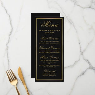 Elegant Black Gold Script Chic Wedding Menu
