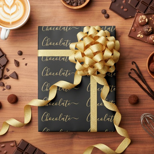 Elegant Black Gold Script Chocolate Business  Wrapping Paper (Creator Uploaded)