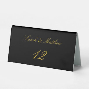 Elegant Black Gold Script Customised Table Number 