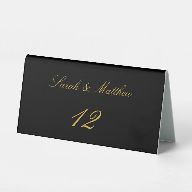 Elegant Black Gold Script Customised Table Number  (Front)