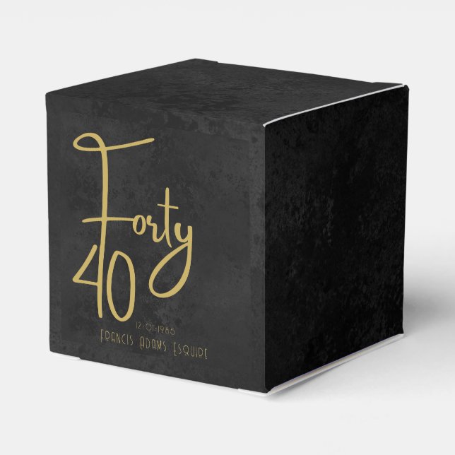 Elegant Black & Gold Script Forty Modern Birthday Favour Box (Back Side)