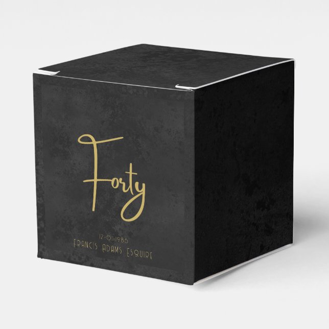Elegant Black & Gold Script Forty Modern Birthday Favour Box (Front Side)