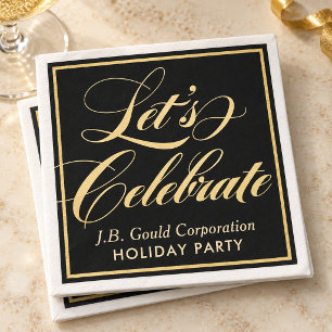 Elegant Black Gold Script Lets Celebrate Party Napkin