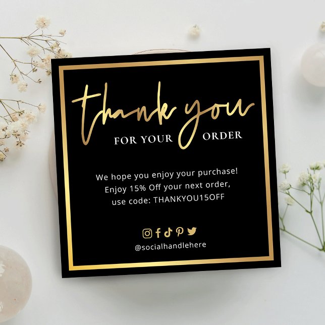 Elegant Black & Gold Script Logo Thank You Order Card (Creator Uploaded)