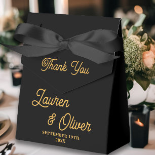 Elegant Black Gold Script Minimalist Wedding Favour Box